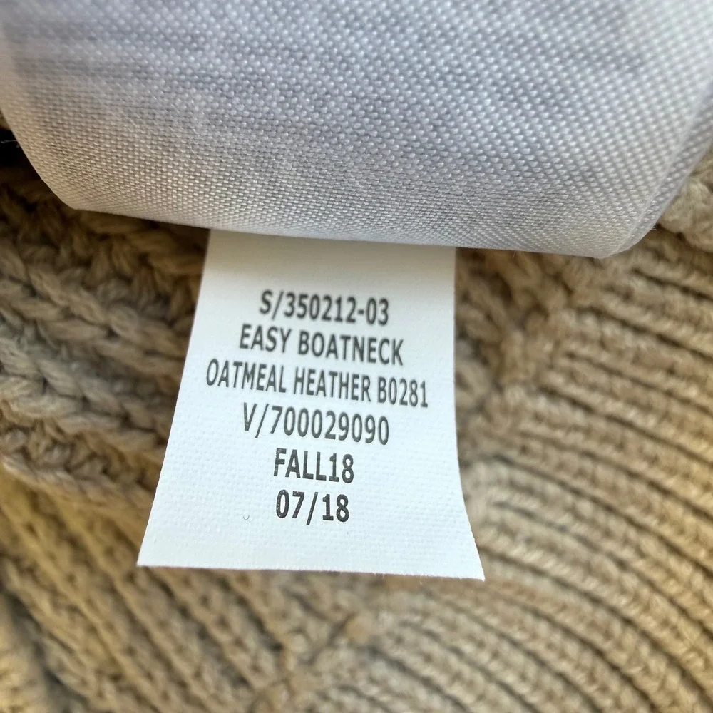 GAP‎ Women's XS Oatmeal Heather Cable Knit Sweater Boatneck Barrel Sleeve